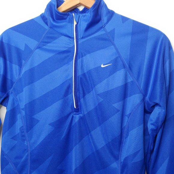 Nike Dri Fit Womens M Shirt Long Sleeve Running Athletic Blue Geometric 1/4 Zip - Picture 2 of 9